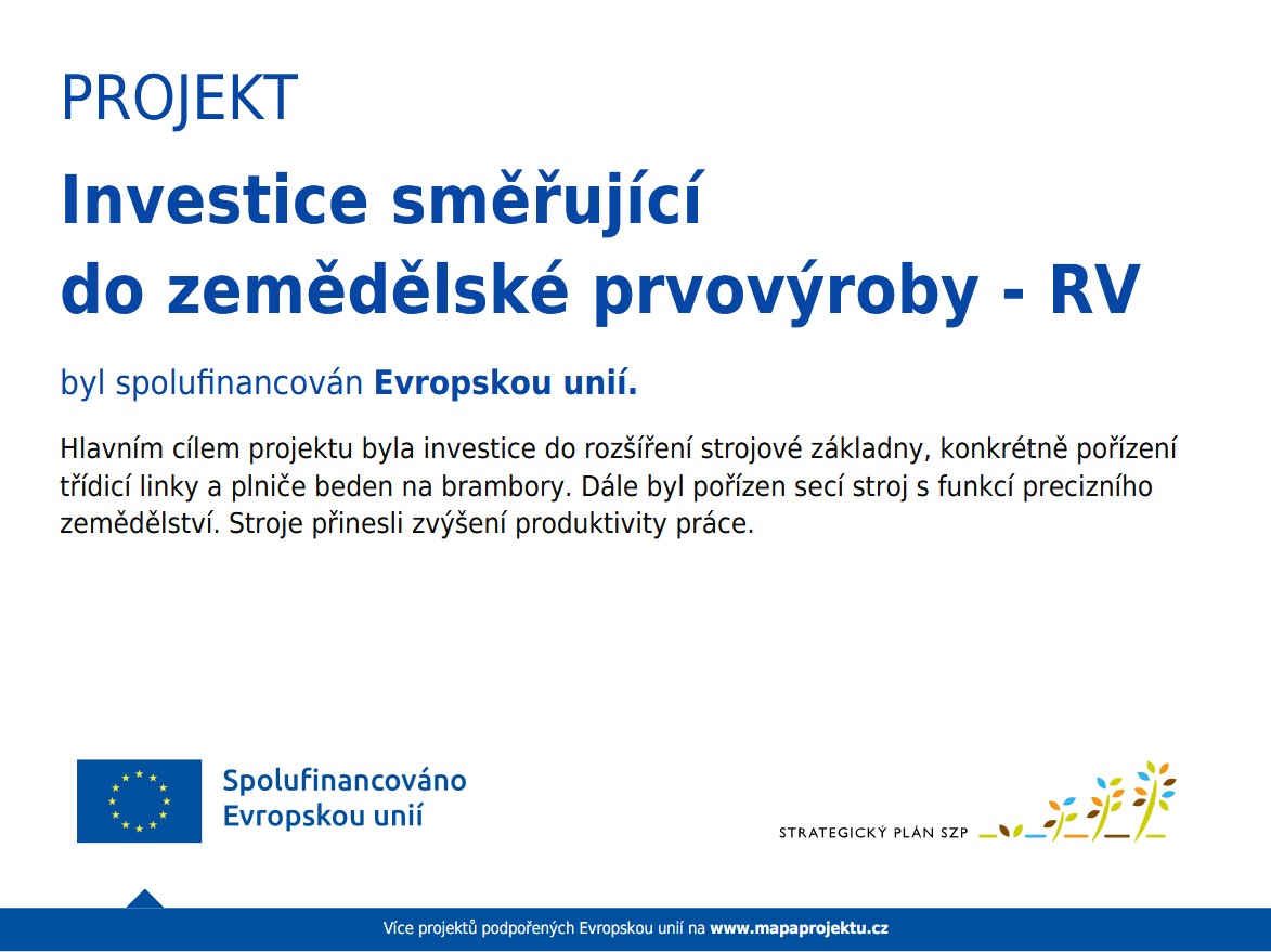 Publicitní banner — Investice směřující do zemědělské prvovýroby – RV